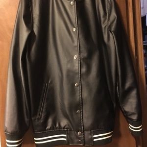Faux Leather Varsity Jacket